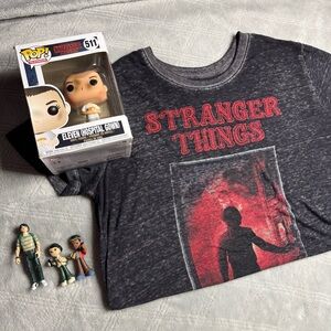 Stranger Things Bundle (Eleven Funko Pop, Will Byers shirt, three figures)